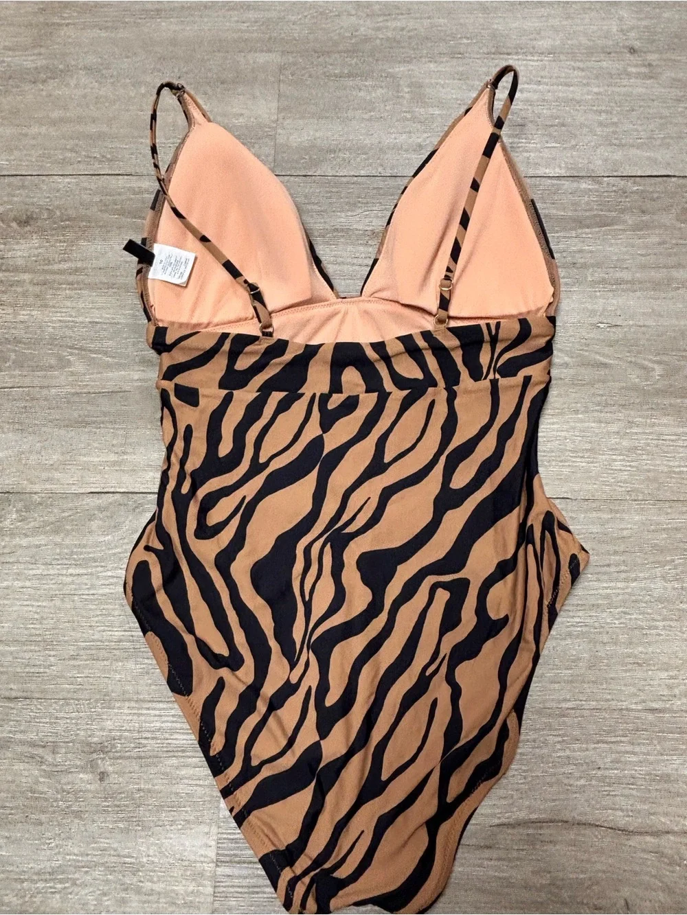 J Crew Zebra Striped Brown Black One Piece  Bathing Suit Womens 10